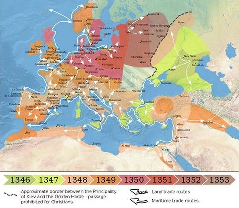 mapa peste negra 1346 1353