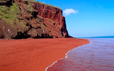 red sand beach rabida galapagos